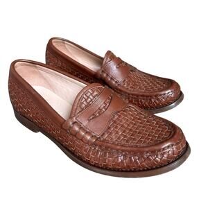 J Crew Winona Brown Woven Leather Penny Loafers Size 8.5 Preppy Classic